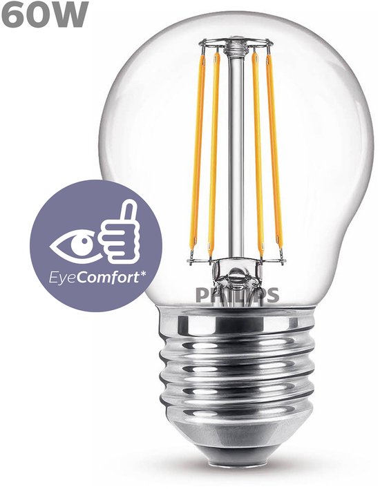 Philips LED lamp - kogellamp E27 warmwit 2700K 60W - helder glas