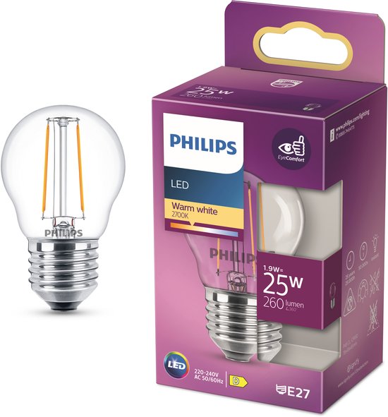 Philips LED lamp - kogellamp E27 25W 2700K - helder glas