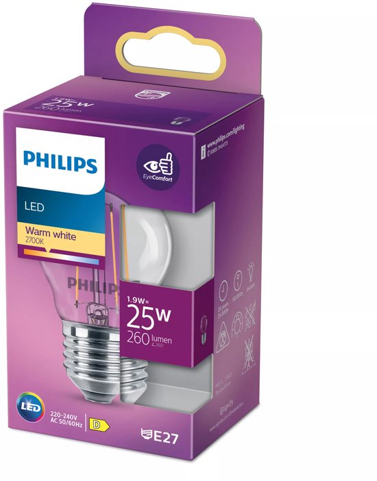 Philips LED lamp - kogellamp E27 25W 2700K - helder glas