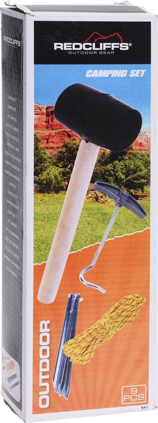 Camping set van 9 - hamer haringen touw haringtrekker - metaal