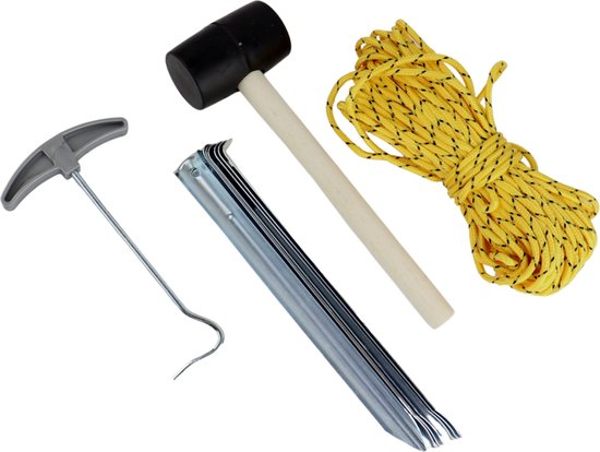 Camping set van 9 - hamer haringen touw haringtrekker - metaal