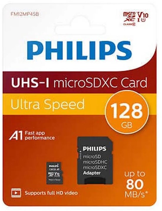 Philips geheugenkaart - micro SDXC Class 10 UHS-I U1 - 128 GB