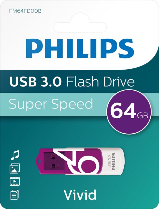 Philips FM64FD00B USB-stick - USB 3.0 64 GB - Vivid - Paars