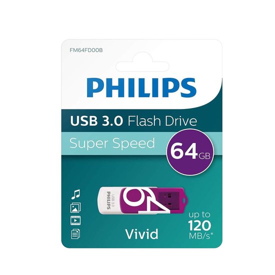 Philips FM64FD00B USB-stick - USB 3.0 64 GB - Vivid - Paars