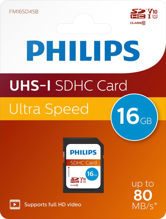 Philips FM16SD45B SDHC kaart - 16 GB - class 10 - UHS-I U1