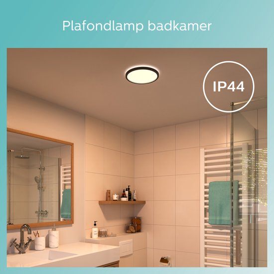 Philips SuperSlim plafondlamp - badkamer rond 15W - Zwart