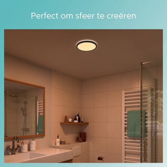 Philips SuperSlim plafondlamp - badkamer rond 15W - Zwart
