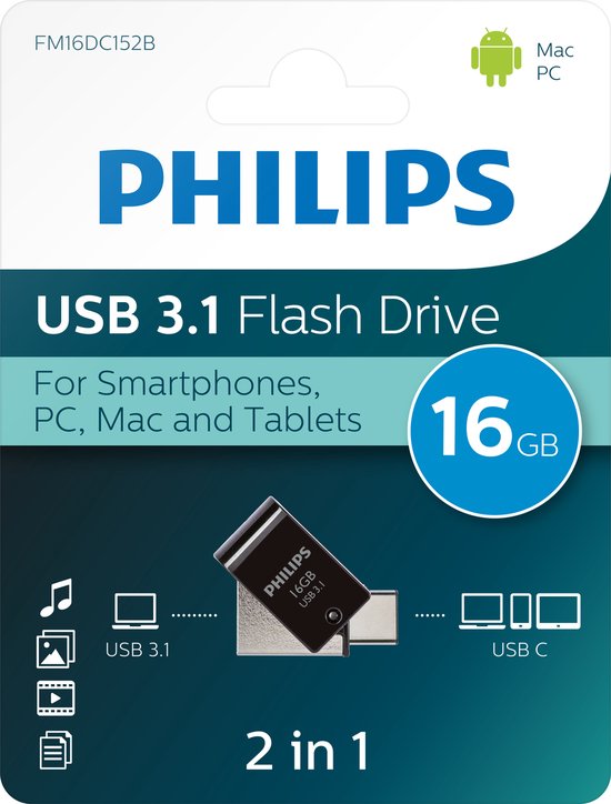 Philips USB-stick - 2-in-1 USB 3.1/USB-C - 16 GB - FM16DC152B