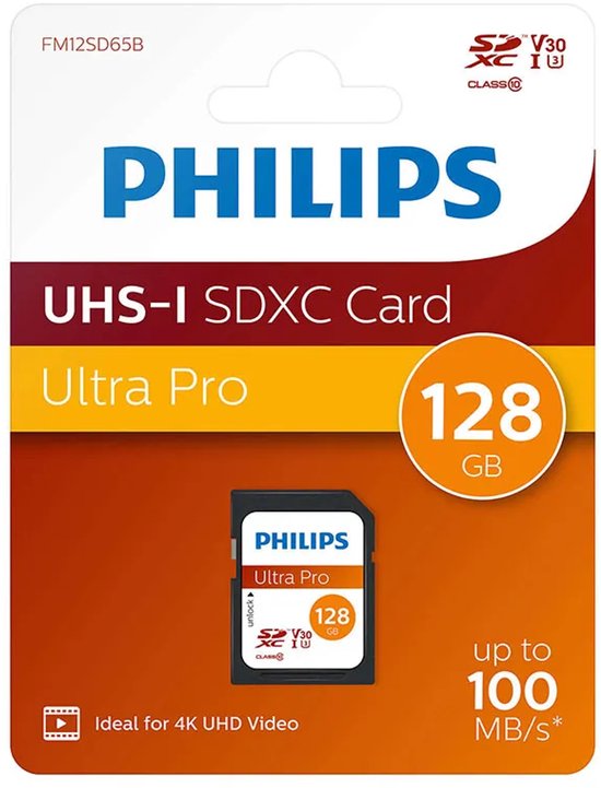 Philips SDXC geheugenkaart - 128 GB - Class 10 - UHS-I U3 - 4K