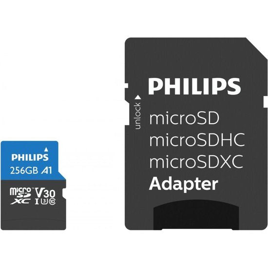 Philips micro SDXC kaart - 256 GB Class 10 UHS-I U3 4K V30 - inclusief adapter