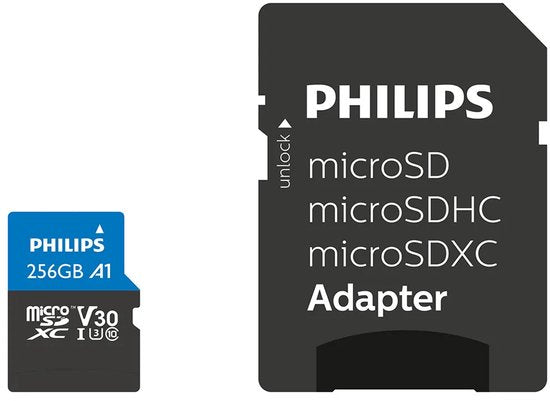 Philips micro SDXC kaart - 256 GB Class 10 UHS-I U3 4K V30 - inclusief adapter
