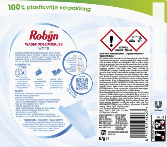 Robijn Classics wasmiddeldoekjes - Stralend Wit - 16 wasstrips