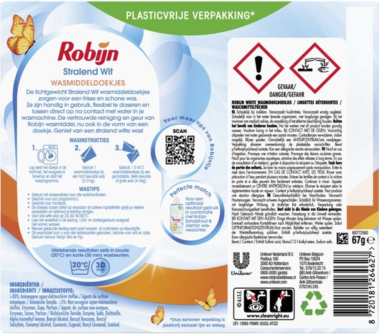 Robijn Classics wasmiddeldoekjes - Stralend Wit - 16 wasstrips