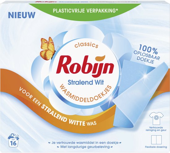 Robijn Classics wasmiddeldoekjes - Stralend Wit - 16 wasstrips