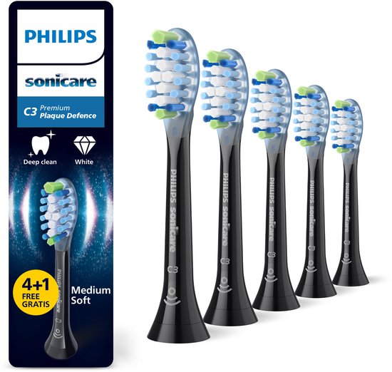 Philips Sonicare Premium Plaque Defence C3 opzetborstels - set van 5 - HX9045/88 - Zwart