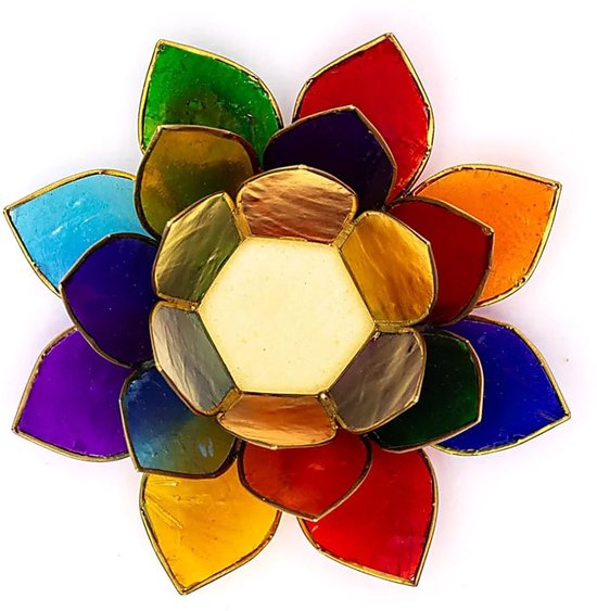 Lotus sfeerlicht - 7 chakra's goudrand - 13,5×5,5 cm