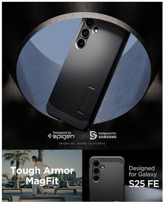 Spigen Tough Armor case - Samsung Galaxy S25 FE - MagSafe/Qi2 - military grade with kickstand - Black
