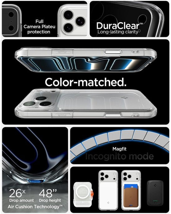 Spigen Ultra Hybrid T MagFit hoesje - geschikt voor Apple iPhone 18 Pro Max / 17 Pro Max - MagSafe / Qi2 - Transparant wit
