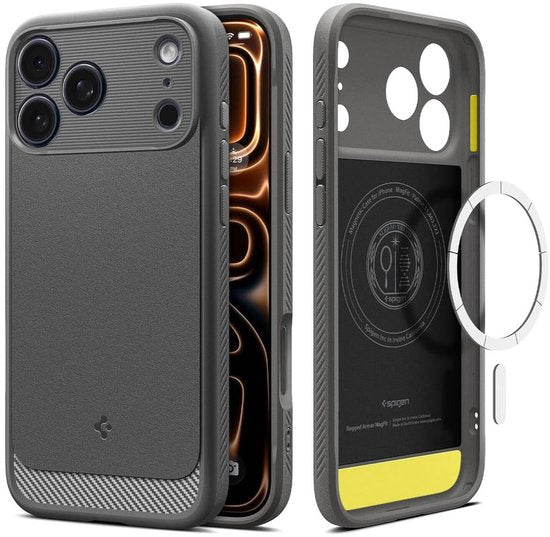 Spigen iPhone 17 Pro hoesje - Rugged Armor Mag - MagSafe - Grijs