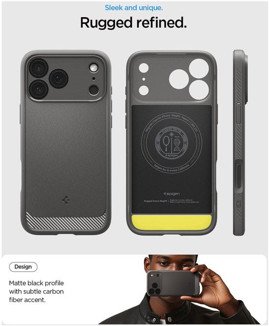 Spigen iPhone 17 Pro hoesje - Rugged Armor Mag - MagSafe - Grijs