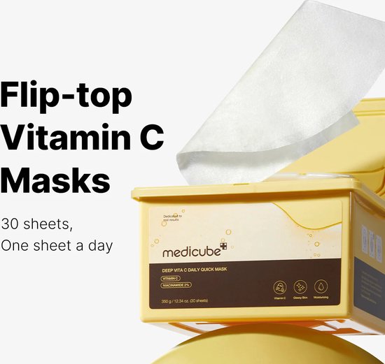 Medicube gezichtsmasker - Deep Vita C Daily Quick Mask - vitamine C - alle huidtypes - set van 30