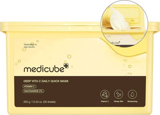 Medicube gezichtsmasker - Deep Vita C Daily Quick Mask - vitamine C - alle huidtypes - set van 30