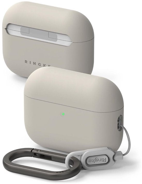 Ringke siliconen hoesje - geschikt voor Apple AirPods Pro 3 - met karabijnhaak - Beige