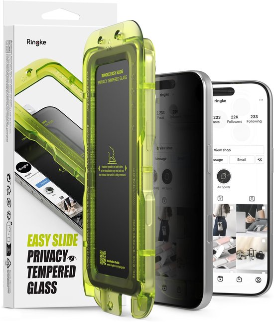 Ringke Easy Slide screenprotector - geschikt voor iPhone 17 Pro Max - privacy tempered glass met jig - set van 2
