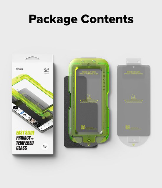 Ringke Easy Slide Privacy screen protector - Samsung Galaxy S26 - 9H full coverage tempered glass - anti-spy - case friendly - with jig - set of 2