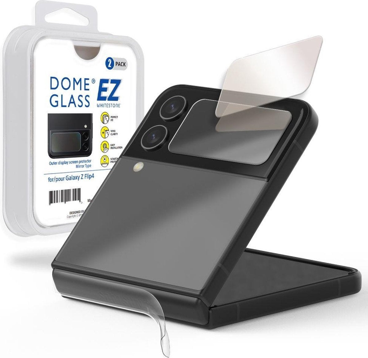 Whitestone EZ Glass Gehard Glas Screenprotector [2-Pack] voor Samsung Galaxy Z Flip 4