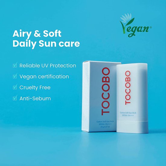 Tocobo Cotton Soft Sun Stick zonnebrandstick - SPF 50+ PA++++ - 19 gram