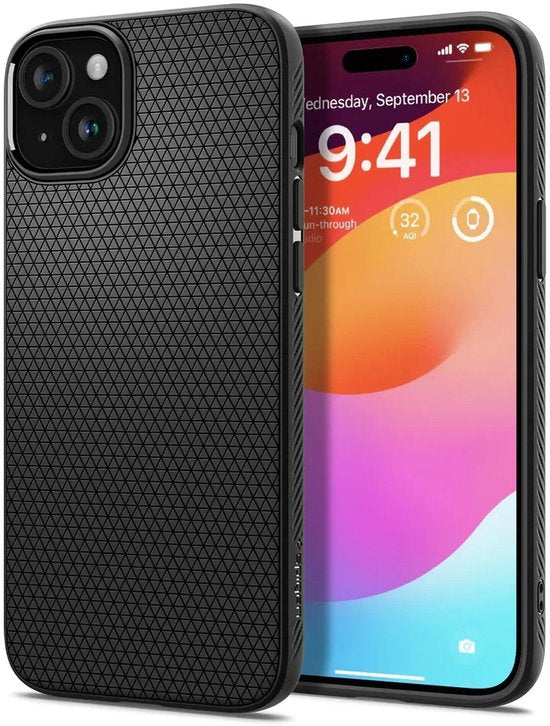 Spigen Liquid Air hoesje - Apple iPhone 15 - flexibel TPU mat - Zwart