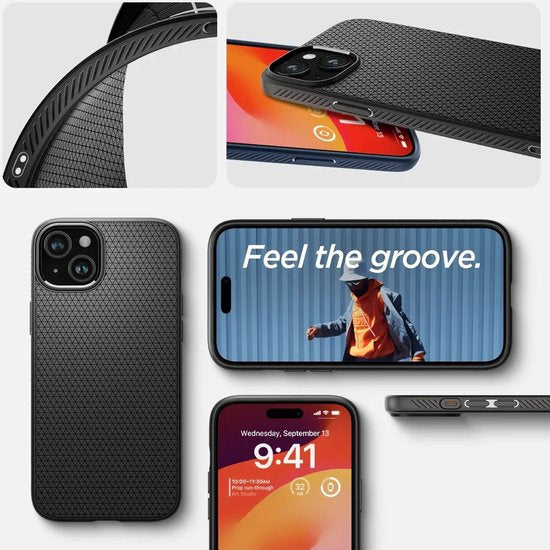 Spigen Liquid Air hoesje - Apple iPhone 15 - flexibel TPU mat - Zwart