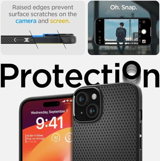 Spigen Liquid Air hoesje - Apple iPhone 15 - flexibel TPU mat - Zwart