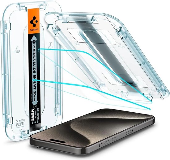 Spigen EZ Fit GLAS.tR screenprotector - iPhone 15 Pro Max set van 2 - Transparant
