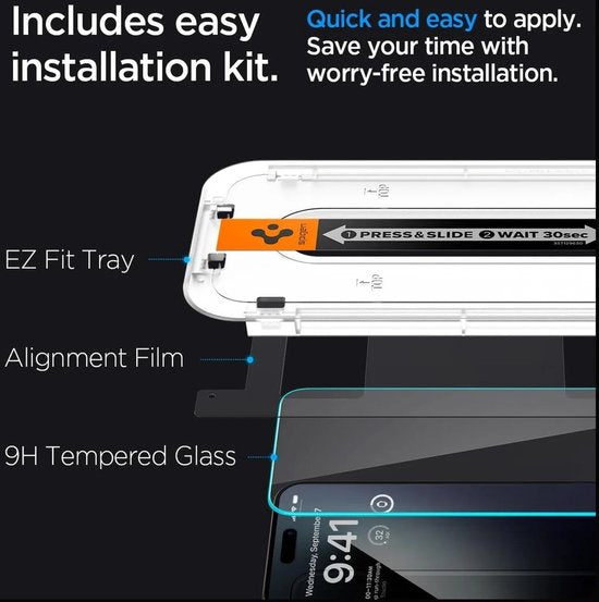 Spigen EZ Fit GLAS.tR screenprotector - iPhone 15 Pro Max set van 2 - Transparant