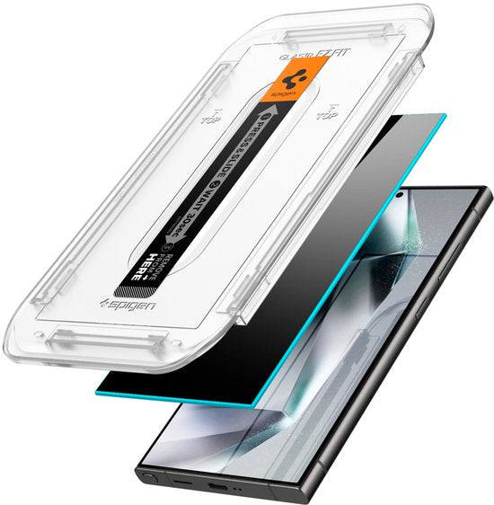 Spigen EZ Fit GLAS.tR privacy screenprotector - geschikt voor Samsung Galaxy S24 Ultra - 9H tempered glass - case friendly - set van 2