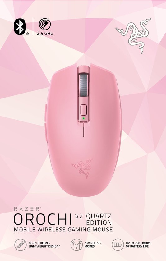 Razer Orochi V2 gaming muis - draadloos - optisch 18.000 DPI - mechanisch - Roze